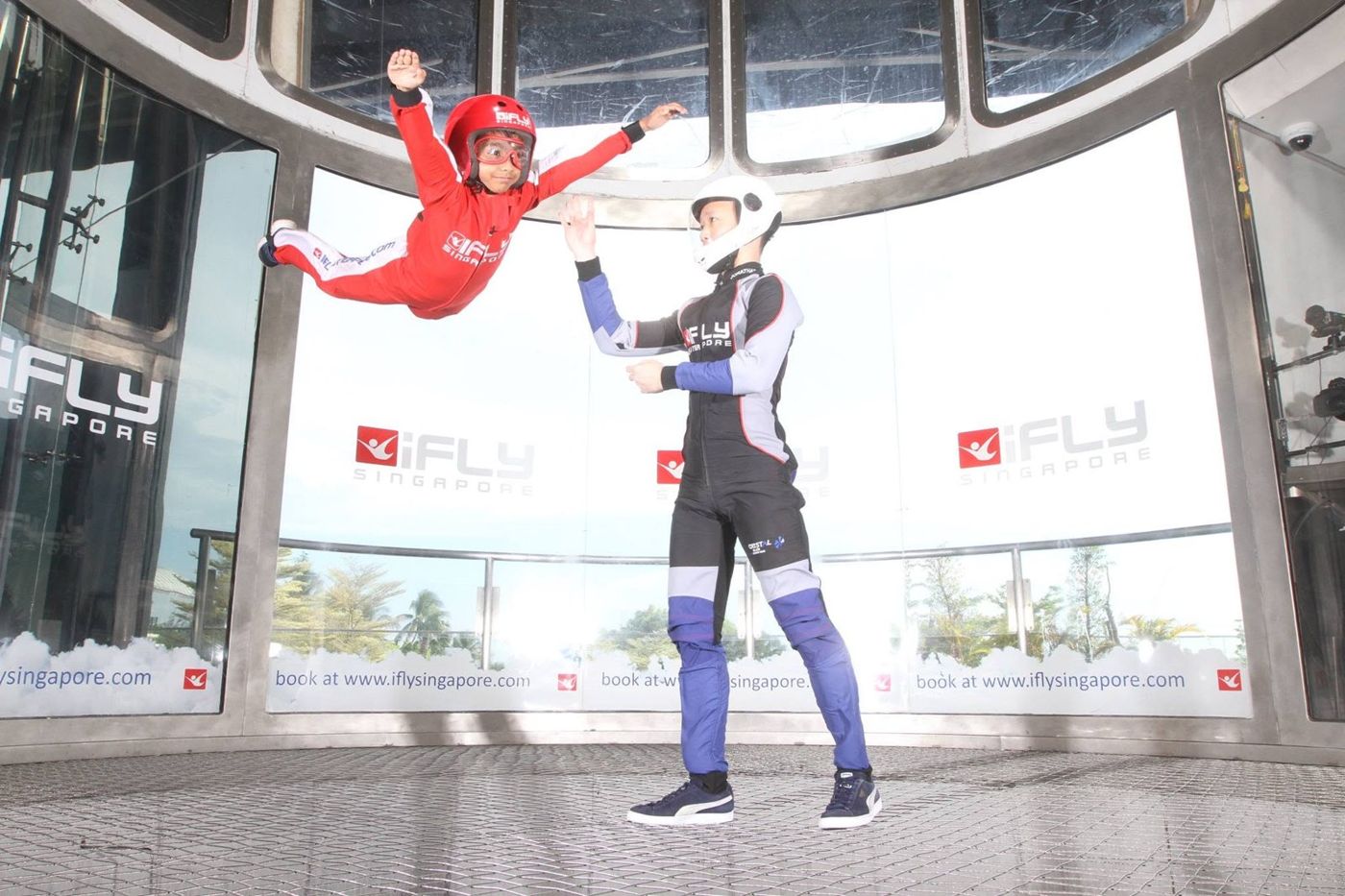 Cyril in an indoor skydiving tunnel